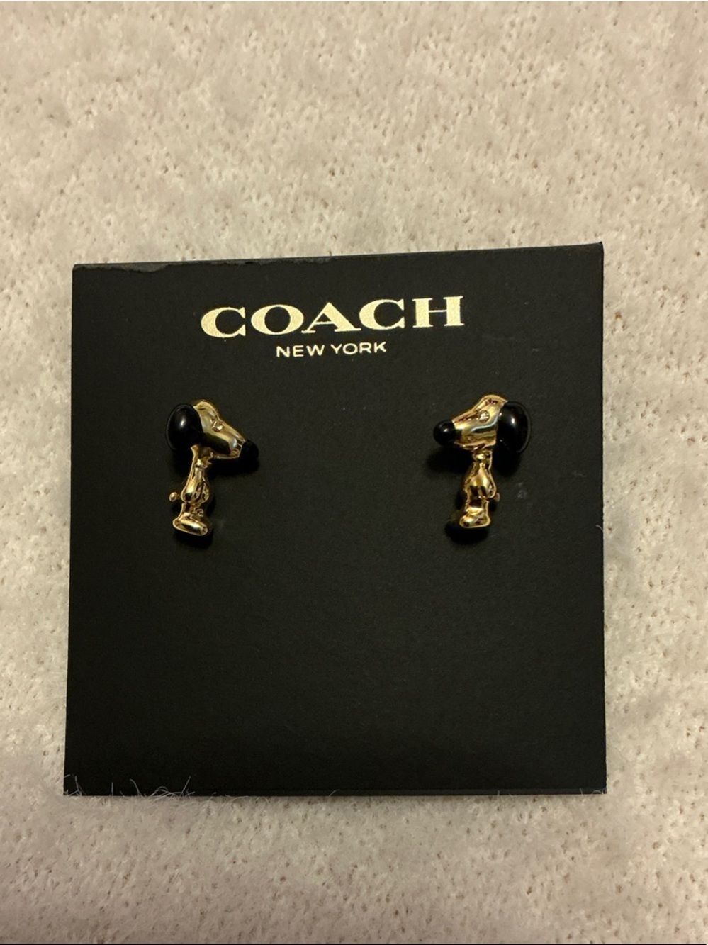 Coach Gold-tone Snoopy Head Stud Earrings with Black Accents - Picture 4 of 4